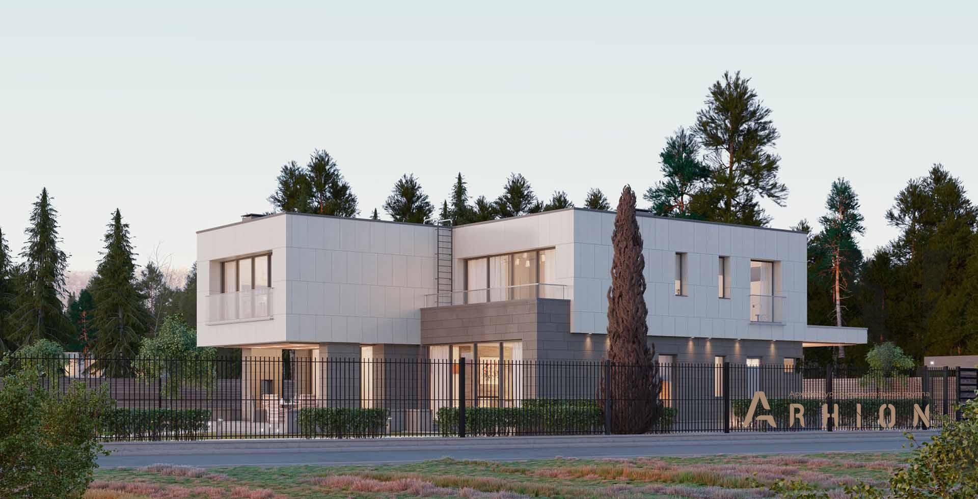 3. Проект двухэтажного дома в стиле минимализм с плоской кровлей , m-280, площадью - 295 кв c терассой, балконом, вторым светом